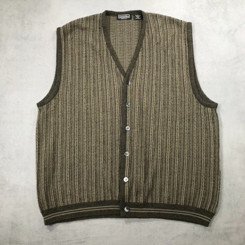 VTG Preswick & Moore Cardigan Sweater Vest Men XL Wool Blend Striped Italy Made